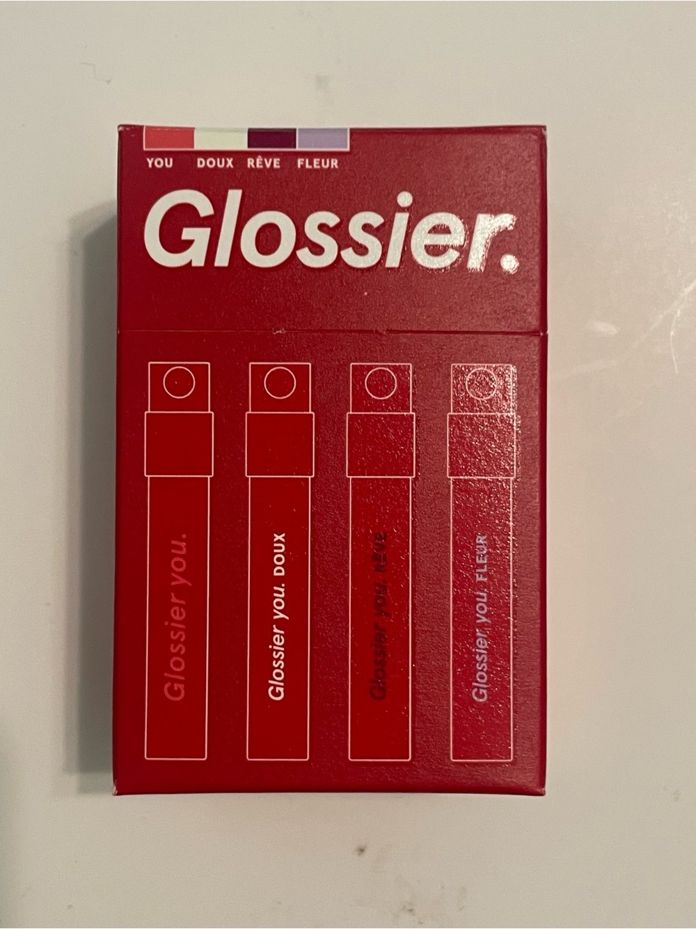 New Boxed Glossier EDP Perfume Discovery Spray Sample Set 4 x 0.5 oz/ 1.5mL